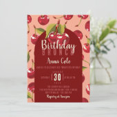 Sweet Red Cherry Fruit Geburtstagsparty Einladung (Stehend Vorderseite)