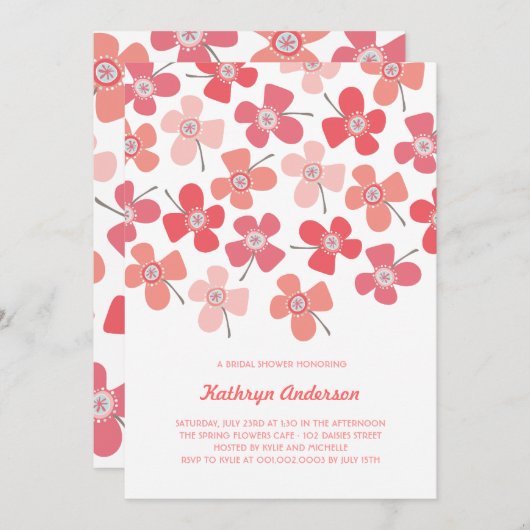 Sweet Red Daisies Chic Fun Brautparty Party Einladung (Vorne/Hinten)