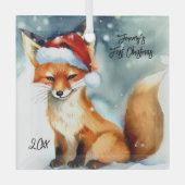 Sweet Red Fox in Snow Erster Weihnachten Ornament Aus Glas (Vorderseite)