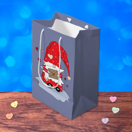 Sweet Red Gnome Blue Gray Gift Bag Mittlere Geschenktüte