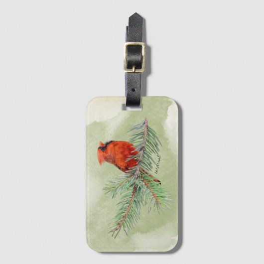 Sweet Red Kardinal Rustic Watercolor Gepäckanhänger (Vorderseite Vertikal)