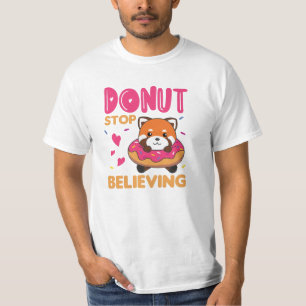 Sweet Red Panda Funny Animes in Donut Pink T-Shirt