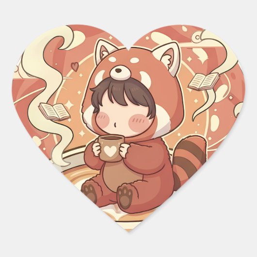 Sweet Red Panda Love Heart Shaped Sticker (Vorderseite)