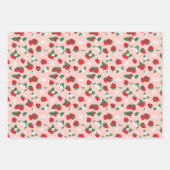 Sweet Red Pink Erdbeeren Weiße Blume Muster Geschenkpapier Set (Vorderseite)