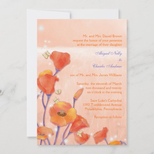 Sweet Red Poppy Wedding Einladung (Vorderseite)