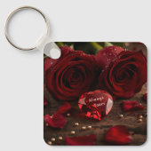 Sweet Red Rose Romantic Valentine Heart Keychain Schlüsselanhänger (Vorderseite)