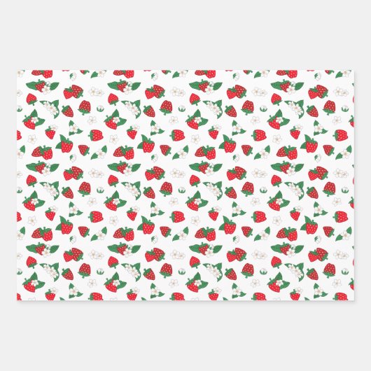 Sweet Red Strawberries & White Blume Muster Geschenkpapier Set (Vorderseite)