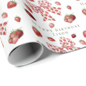 Sweet Red Strawberry Pink Bow Cute Birthday Geschenkpapier (Rolleneckpunkt)