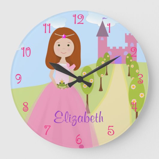 Sweet Redhead Princess Personalisiert Große Wanduhr (Vorderseite)