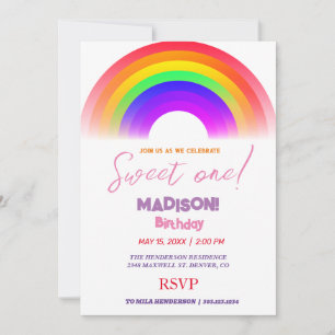 Sweet Regenbogenfarben, Regenbogen süß erster Gebu Einladung
