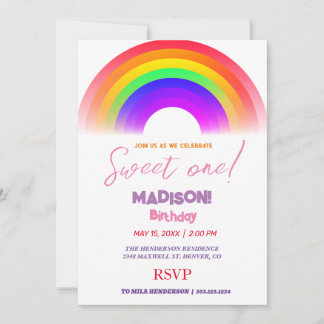 Sweet Regenbogenfarben, Regenbogen süß erster Gebu Einladung