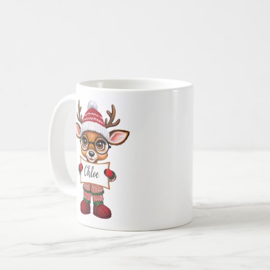 Sweet Reindeer in Christmas Pajamas Cocoa Tasse (Vorderseite Links)