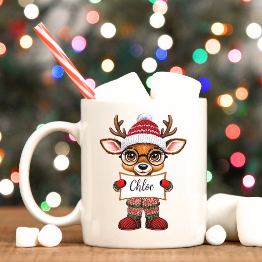 Sweet Reindeer in Christmas Pajamas Cocoa Tasse