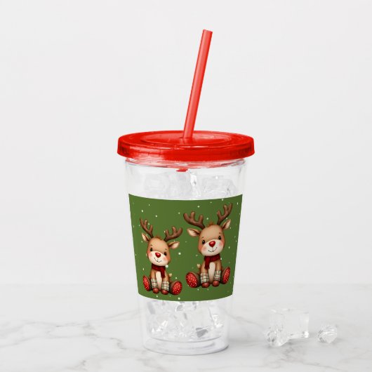 Sweet Reindeer Pair in Holiday Snowfall Acryltrinkbecher (Rückseite Ice)