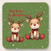 Sweet Reindeer Pair in Holiday Snowfall Getränkeuntersetzer (Vorderseite)