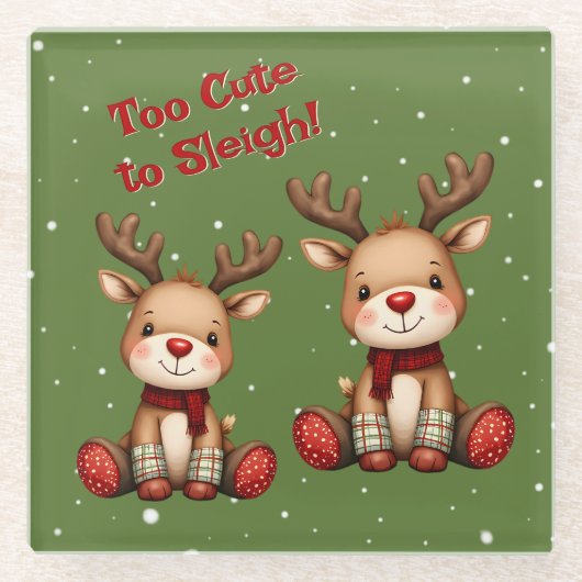 Sweet Reindeer Pair in Holiday Snowfall Glasuntersetzer (Vorderseite)