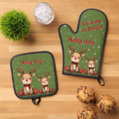 Sweet Reindeer Pair in Holiday Snowfall Ofenhandschuh & Topflappen-Set (Oben Unten)