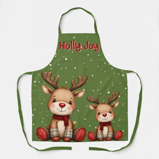 Sweet Reindeer Pair in Holiday Snowfall Schürze (Vorderseite)