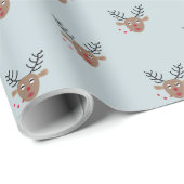 Sweet Reindeer Pattern Joyful Dusty Blue Christmas Geschenkpapier (Rolleneckpunkt)