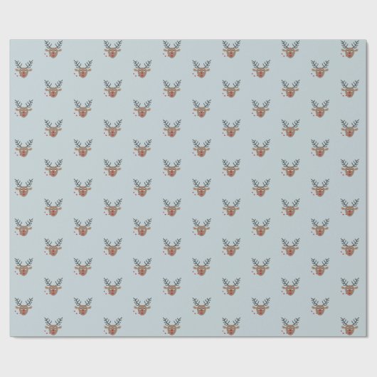 Sweet Reindeer Pattern Joyful Dusty Blue Christmas Geschenkpapier (Flach)