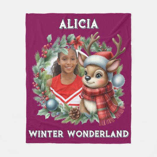 Sweet Reindeer Photo Christmas Wreath Christmas Fleecedecke (Vorderseite)