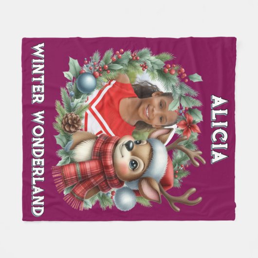 Sweet Reindeer Photo Christmas Wreath Christmas Fleecedecke (Vorderseite (Horizontal))