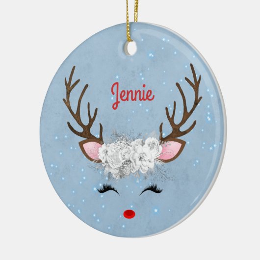 Sweet Rentier Eyelashes und Antler mit Blume Keramik Ornament (Links)