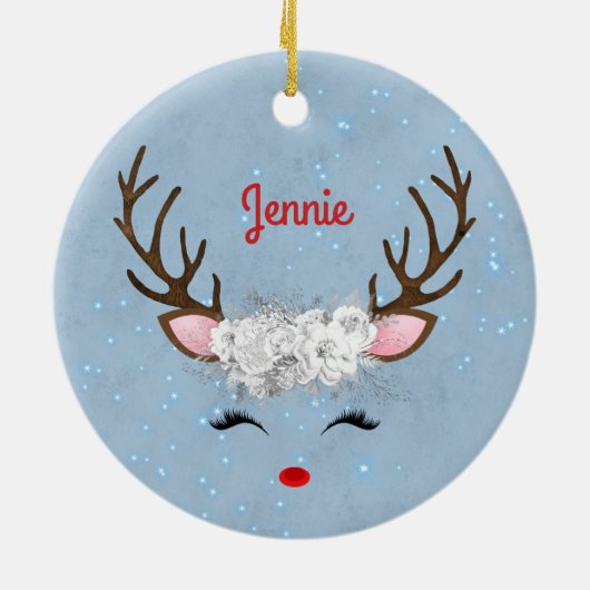 Sweet Rentier Eyelashes und Antler mit Blume Keramik Ornament (Hinten)