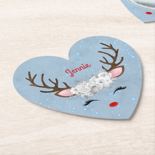 Sweet Rentier Eyelashes und Antler mit Blume Untersetzer (angewinkelt)