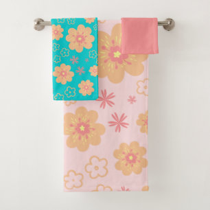 Sweet Retro Blume Muster und rosa Badetuch Set