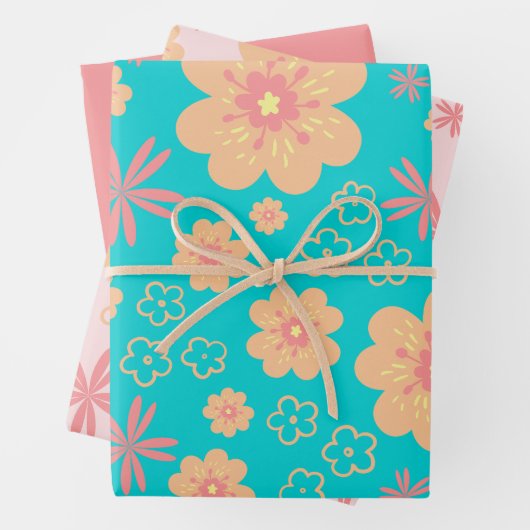 Sweet Retro Blume Muster und Rosa Geschenkpapier Set (Beispiel)