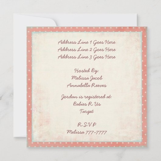 Sweet Retro Unisex Elefant Baby Dusche Einladung (Rückseite)