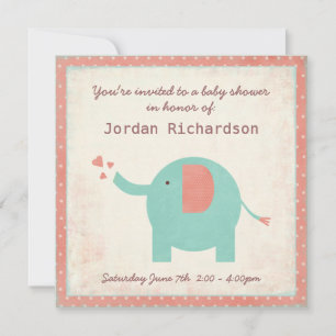 Sweet Retro Unisex Elefant Baby Dusche Einladung