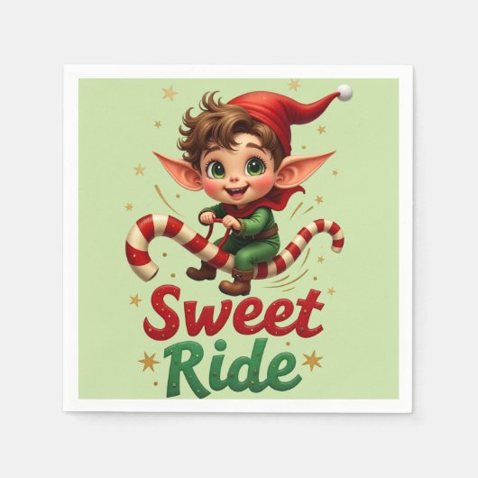 Sweet Ride Elf Christmas Paper Napkin Serviette (Vorderseite)