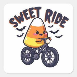 Sweet Ride Funny Candy Mais Biking Halloween Quadratischer Aufkleber