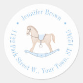 Sweet Rocking Horse Baby Boy Dusche Rücksendeadres Runder Aufkleber (Vorderseite)
