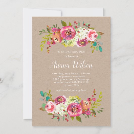 Sweet Romance Kraft Dusche / Party Einladung (Vorderseite)