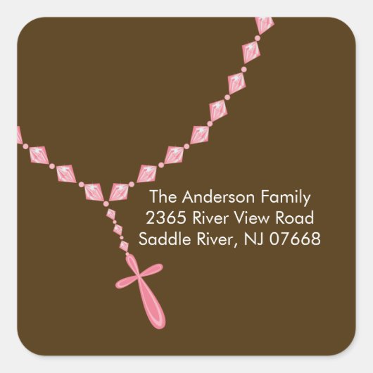 Sweet Rosary Beads Adresse Aufkleber Taufe (Vorderseite)