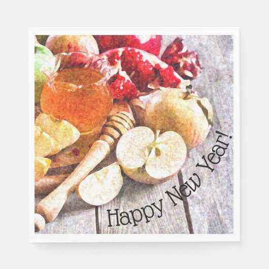 Sweet Rosh Hashanah mit rustikalen Äpfeln und Honi Serviette (Vorderseite)