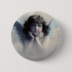 Sweet Rosy Cheeked Vintag Angel in den Wolken Button
