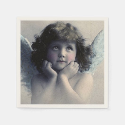 Sweet Rosy Cheeked Vintag Angel in Wolken Serviette (Vorderseite)