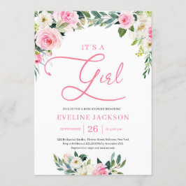 Sweet rot Rosa Blüte Es ist ein Mädchen Babydusche Einladung