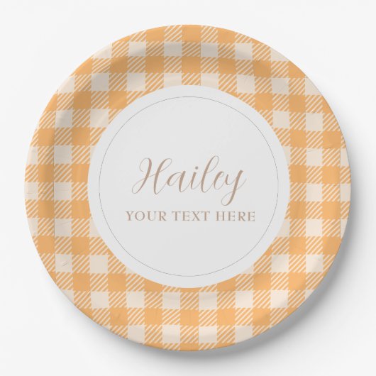 Sweet Rustic Bauern sie Gingham kariertes Party Pappteller (Vorderseite)