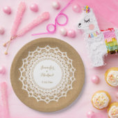 Sweet Rustic Burlap Look und White Lace Wedding Pappteller (Party)