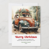 Sweet rustic Christmas scene red car winter Feiertagskarte (Vorderseite)