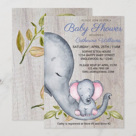 Sweet Rustic Elephant Blue Boy Baby Dusche einlade Einladung (Vorne/Hinten)