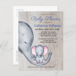 Sweet Rustic Elephant Blue Boy Baby Dusche einlade Einladungspostkarte