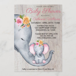 Sweet Rustic Elephant Pink Floral Girl Babydusche Einladung