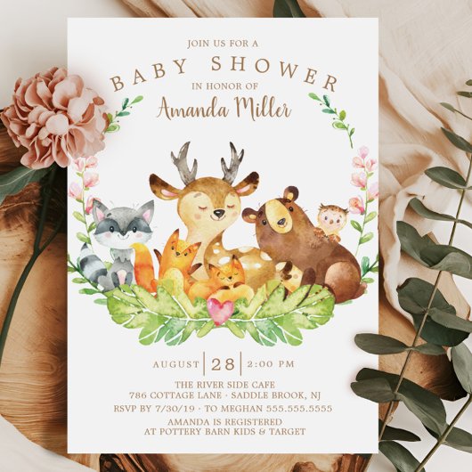 Sweet Rustic Forest Animals Baby Dusche Einladung