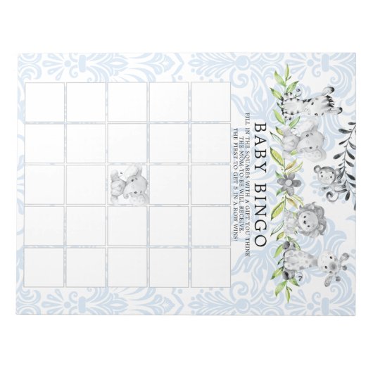 Sweet Safari Animals Boys Baby Shooting Bingo Game Notizblock (Vorderseite)